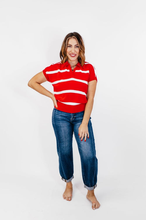 Seeing Stripes Top in Red - Macoma Boutique100 Short Sleeve