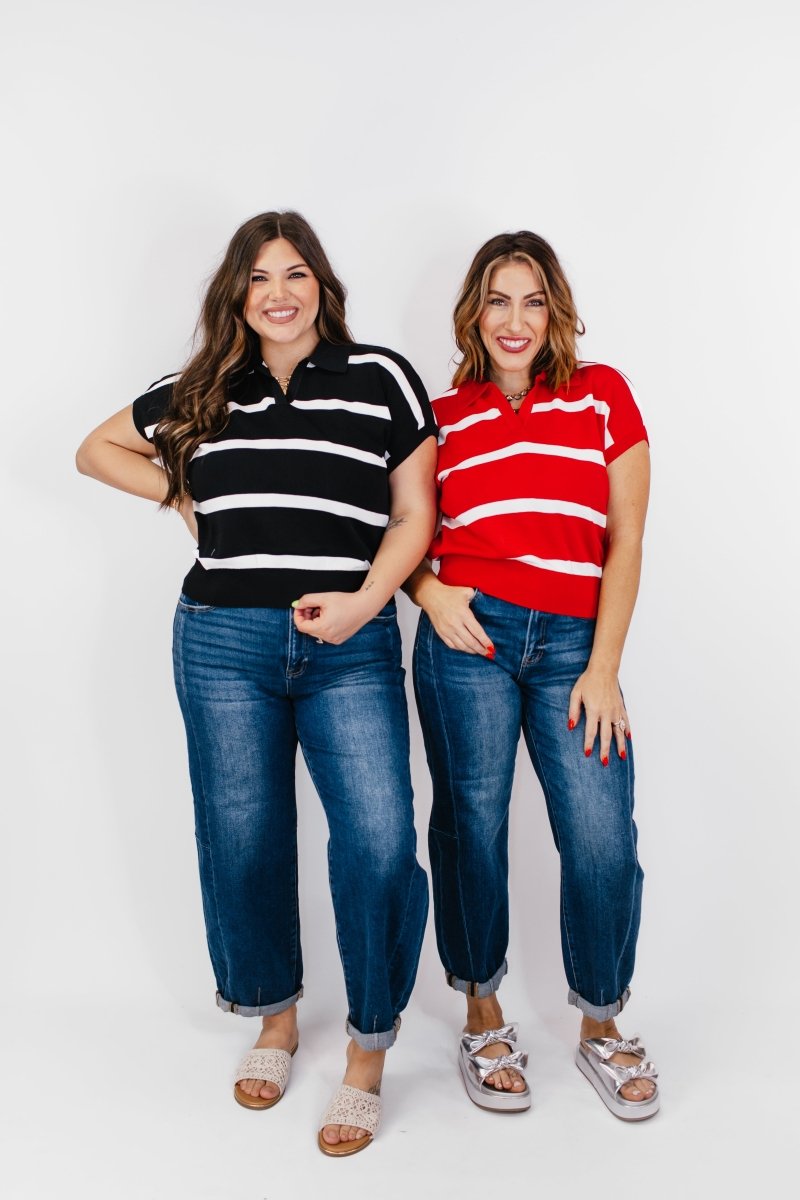 Seeing Stripes Top in Red - Macoma Boutique100 Short Sleeve