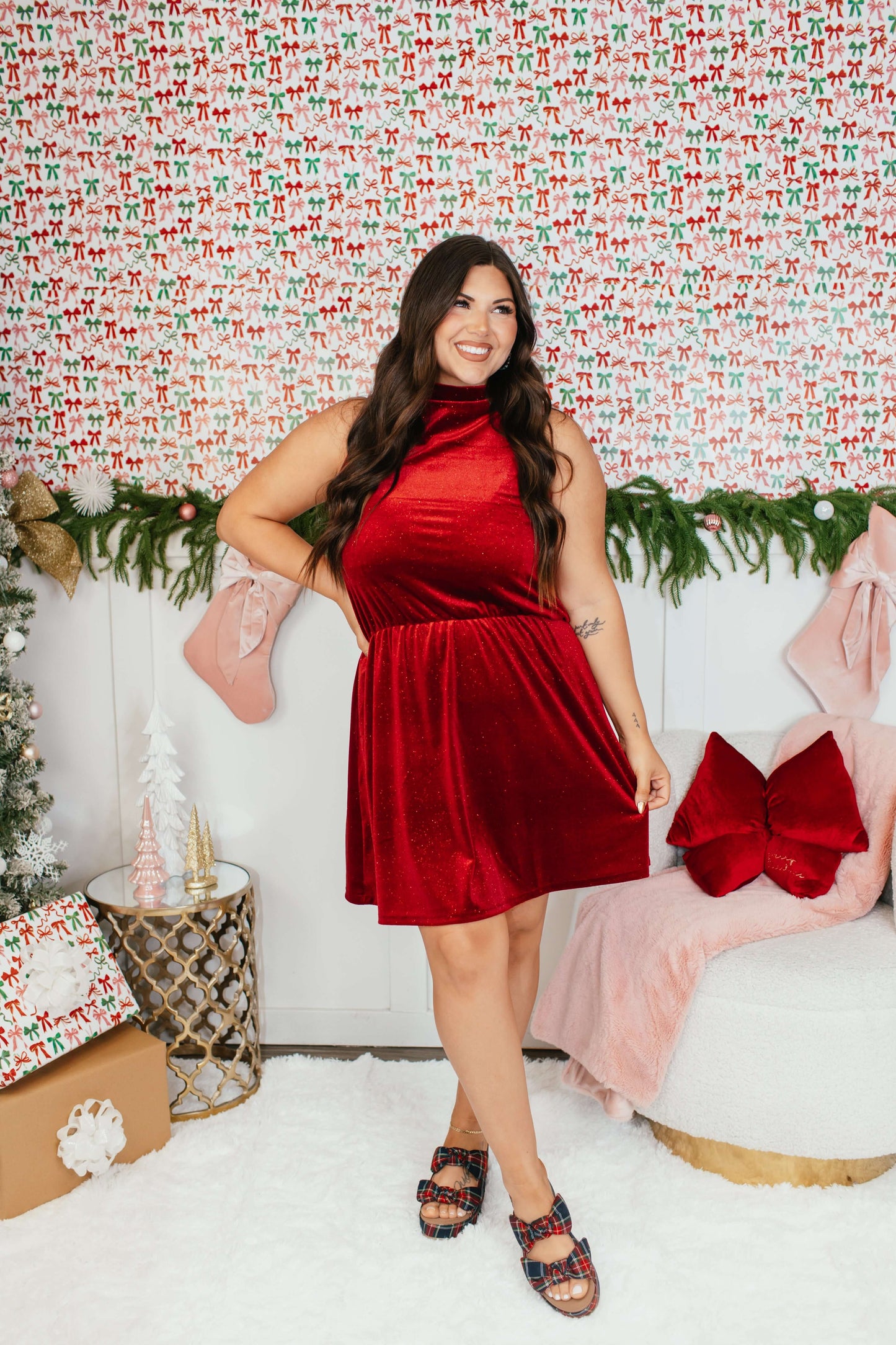 Shimmer & Slay Dress In Red - Reg & Curvy - Macoma Boutique250 Dresses