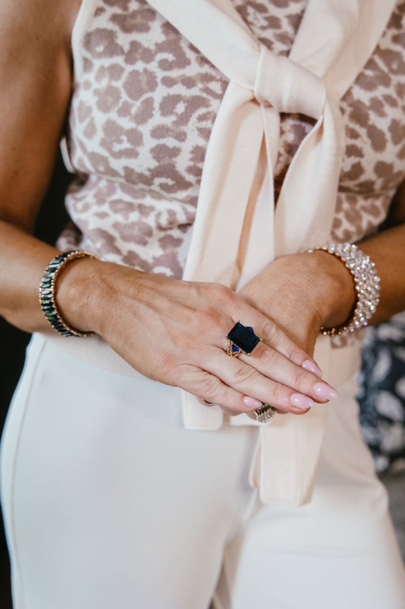 Shine Bright Stretch Ring in Gold Plated With Blue Stone - Macoma Boutique310 Accessories/Jewelry