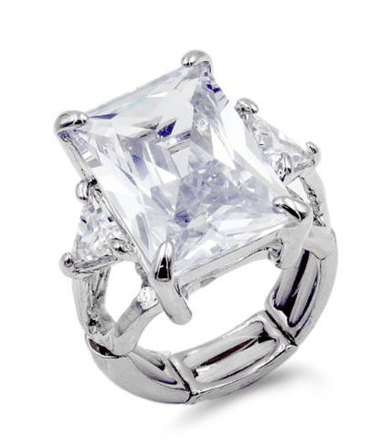 Shine Bright Stretch Ring in Rhodium Plated With Clear Stone - Macoma Boutique315 Jewelry
