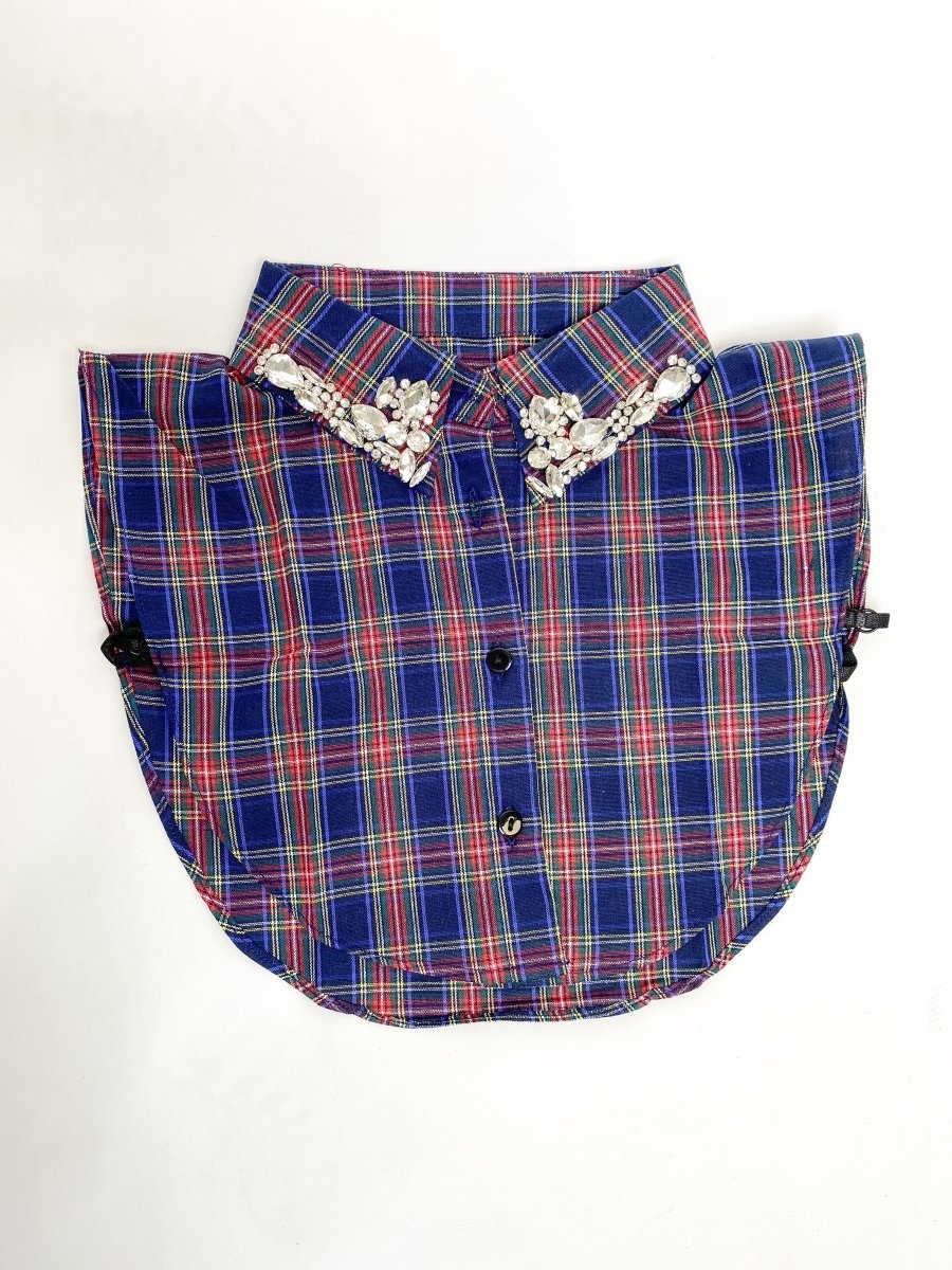Shirt Collar In Blue Plaid Rhinestone - Macoma Boutique310 Accessories/Jewelry