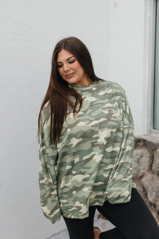 Sierra Pullover In Camo - Reg & Curvy - Macoma Boutique120 Long Sleeve