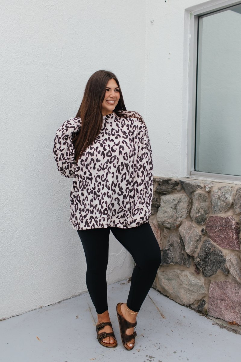 Sierra Pullover In White Cheetah - Reg & Curvy - Macoma Boutique120 Long Sleeve