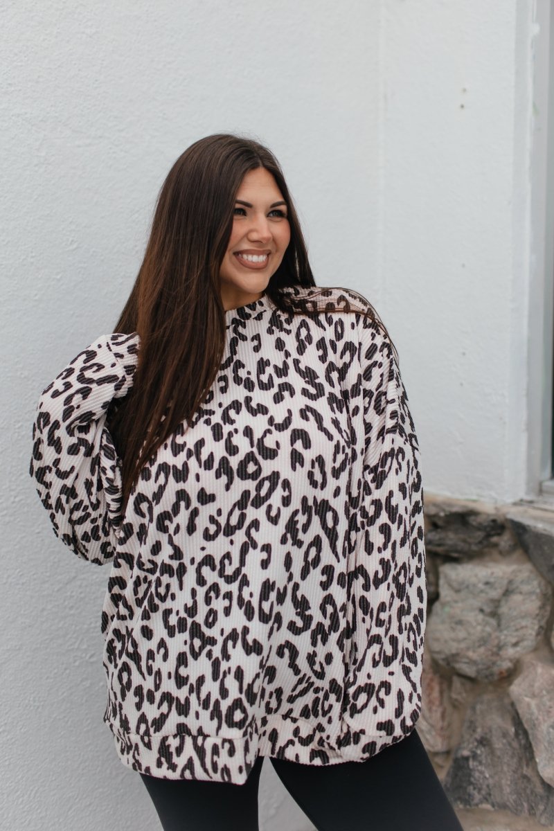 Sierra Pullover In White Cheetah - Reg & Curvy - Macoma Boutique120 Long Sleeve