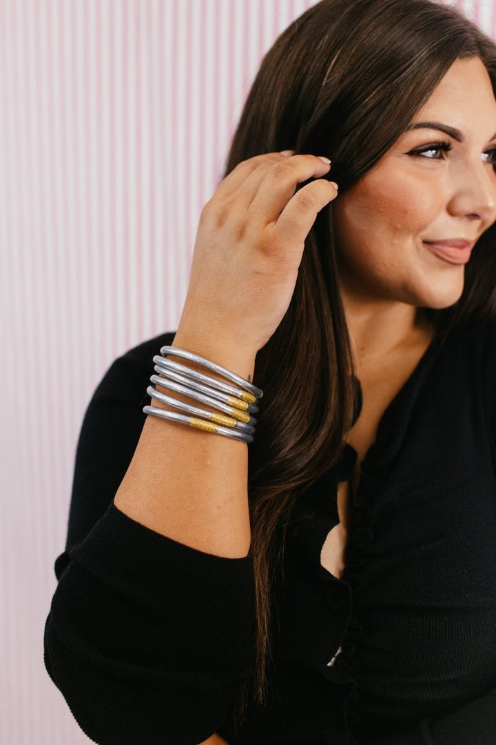 Silver All Weather Bangles (Set Of 6) In Serenity Prayer - Macoma Boutique310 Accessories/Jewelry