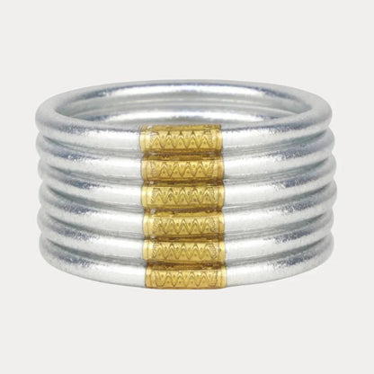 Silver All Weather Bangles (Set Of 6) In Serenity Prayer - Macoma Boutique310 Accessories/Jewelry