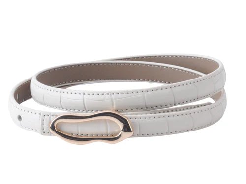 Skinny Croco - Embossed Belt With Thin Asymmetrical Buckle In Ivory - Macoma Boutique310 Accessories/Jewelry