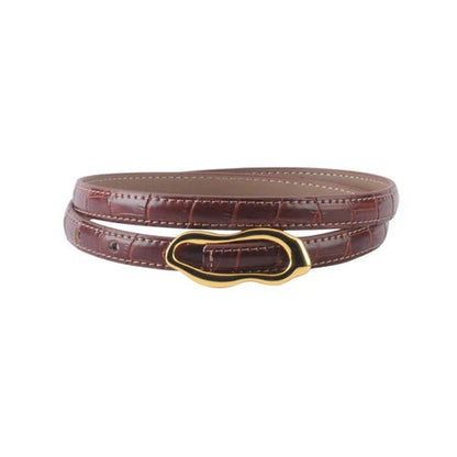 Skinny Croco - Embossed Belt With Thin Asymmetrical Buckle In Tan - Macoma Boutique310 Accessories/Jewelry