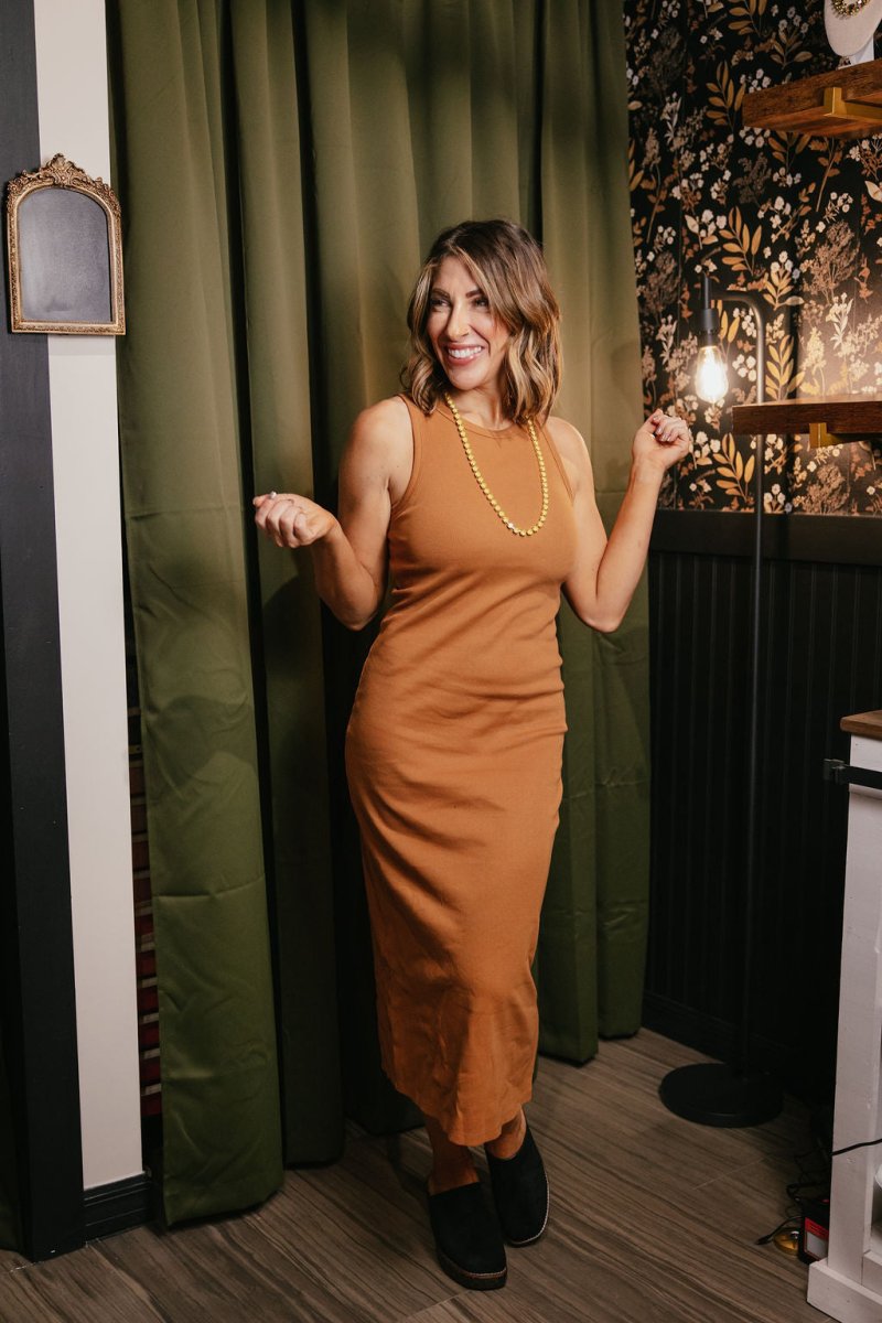 Sleek Sophistication Dress In Cinnamon - Macoma Boutique250 Dresses