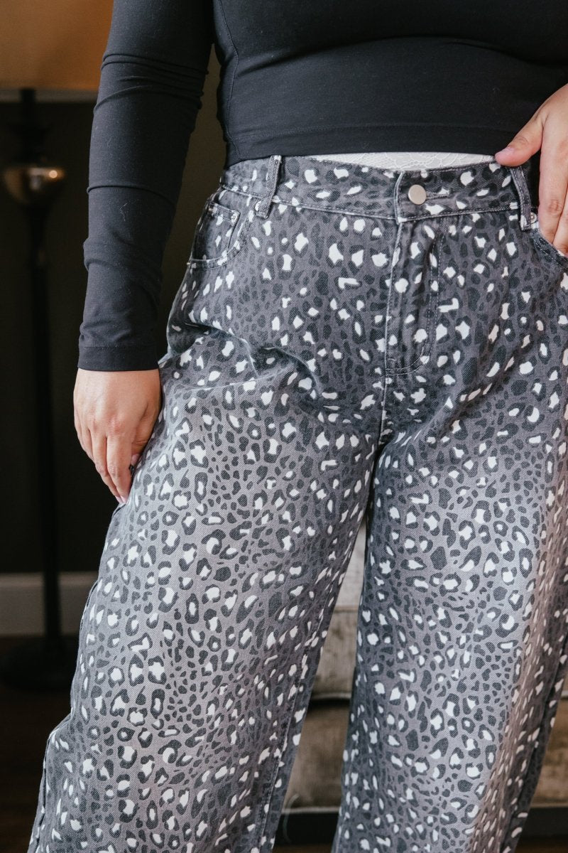 Smokeshow Leopard Barrel Jeans - Reg & Curvy - Macoma Boutique170 Denim