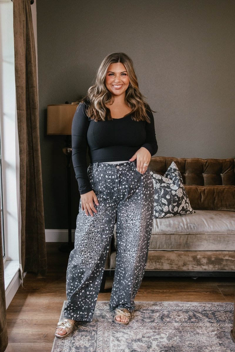 Smokeshow Leopard Barrel Jeans - Reg & Curvy - Macoma Boutique170 Denim