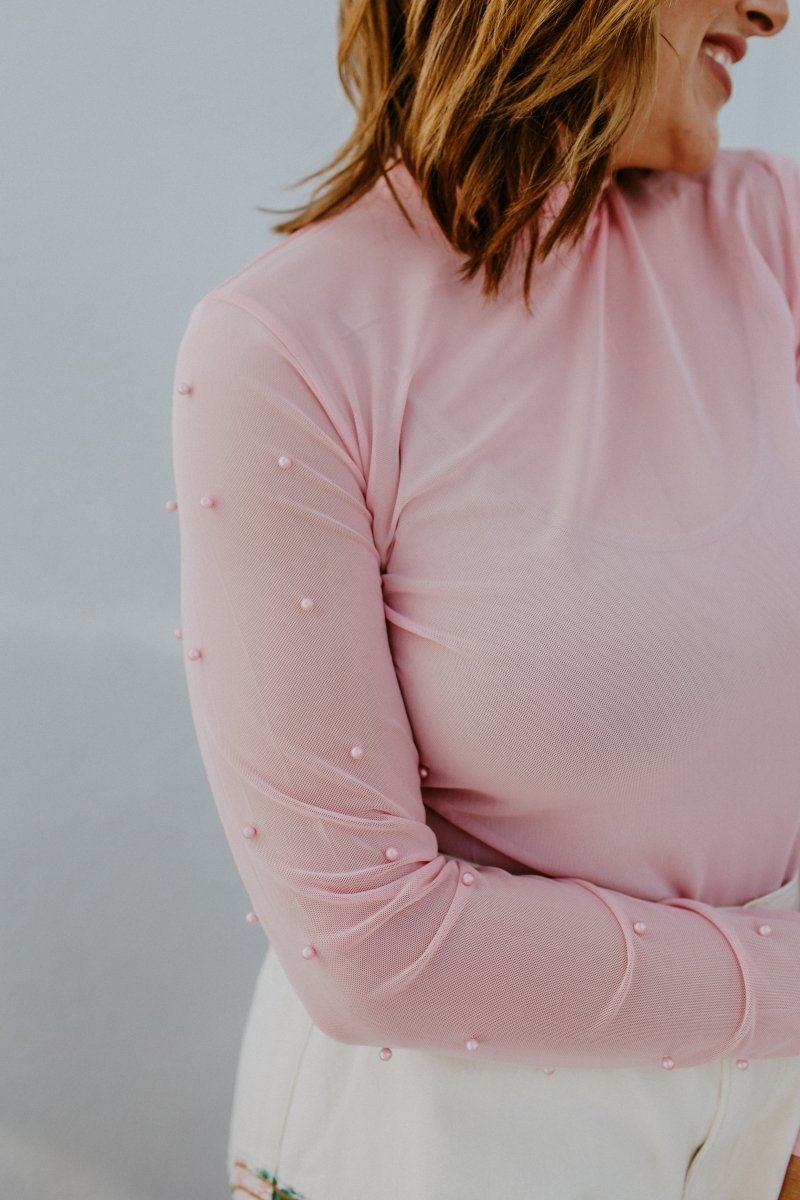 Soft Glow Pearl Top In Pink - Reg & Curvy - Macoma Boutique120 Long Sleeve