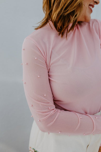 Soft Glow Pearl Top In Pink - Reg & Curvy - Macoma Boutique120 Long Sleeve