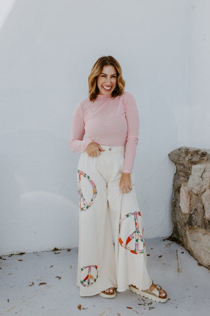 Soft Glow Pearl Top In Pink - Reg & Curvy - Macoma Boutique120 Long Sleeve