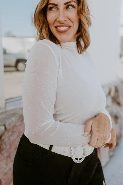 Soft Glow Pearl Top In White - Reg & Curvy - Macoma Boutique120 Long Sleeve