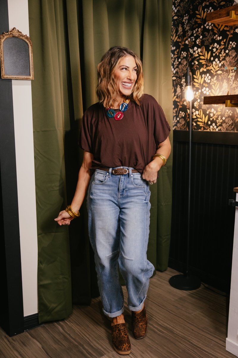 Softly Spoken Top In Brown - Macoma Boutique100 Short Sleeve