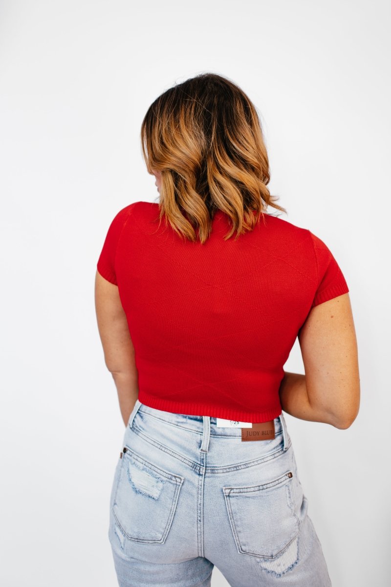 Somewhere Over The Red Bow Top - Reg/Curvy - Macoma Boutique100 Short Sleeve