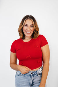 BLACK FRIDAY DEAL Somewhere Over The Red Bow Top - Reg/Curvy- FINAL SALE