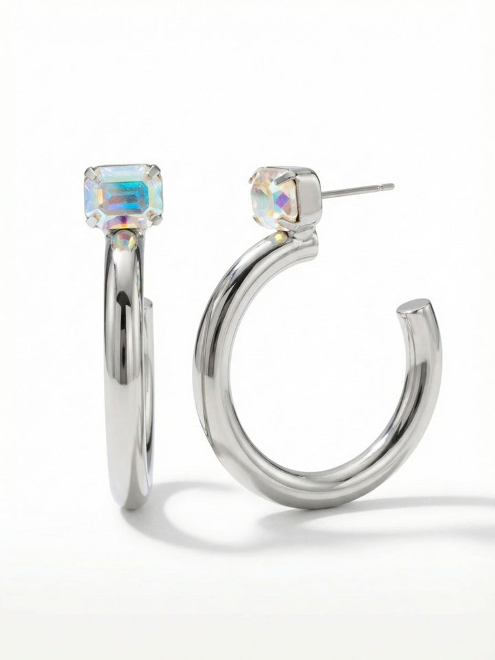 Sorrelli Crystal Aurora Borealis Keeley Emerald Cut Hoop Earrings - Macoma Boutique315 Jewelry