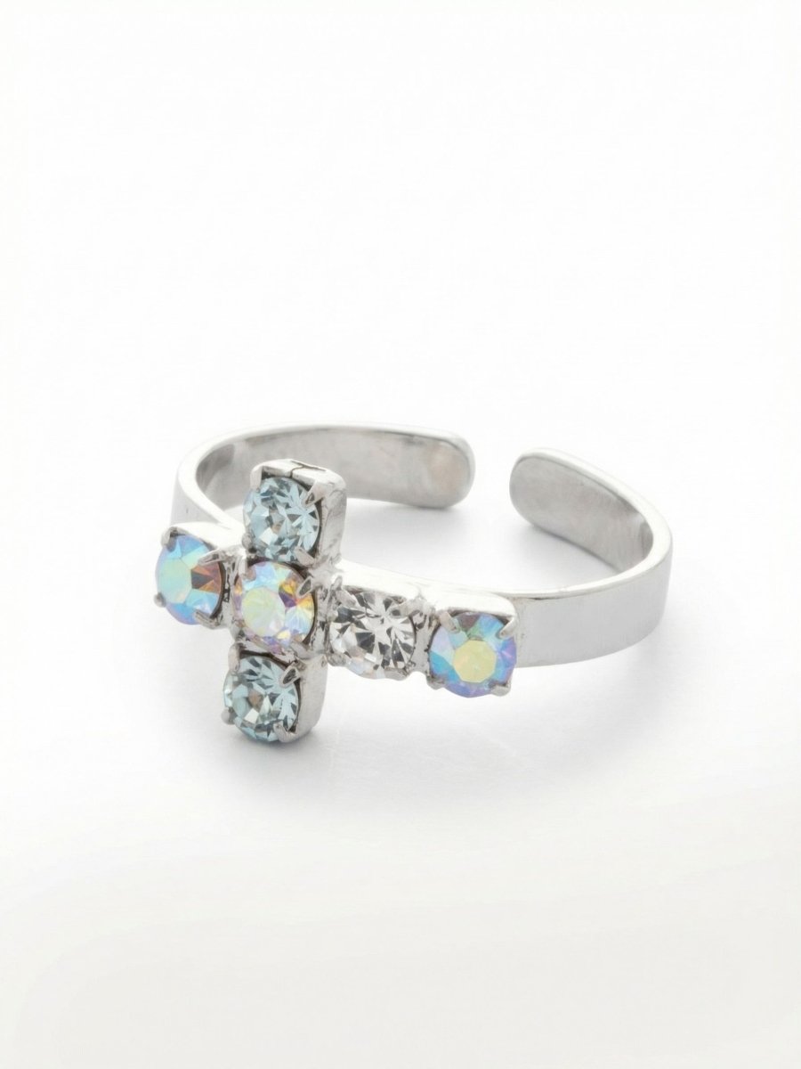 Sorrelli Rainbow Quartz Carly Cross Band Ring - Macoma Boutique315 Jewelry