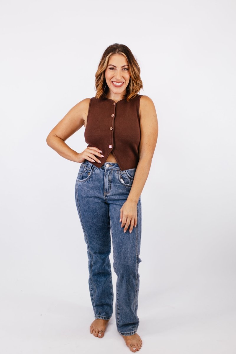 Split Decision Vest in Brown - FINAL SALE - Macoma Boutique110 Tanks