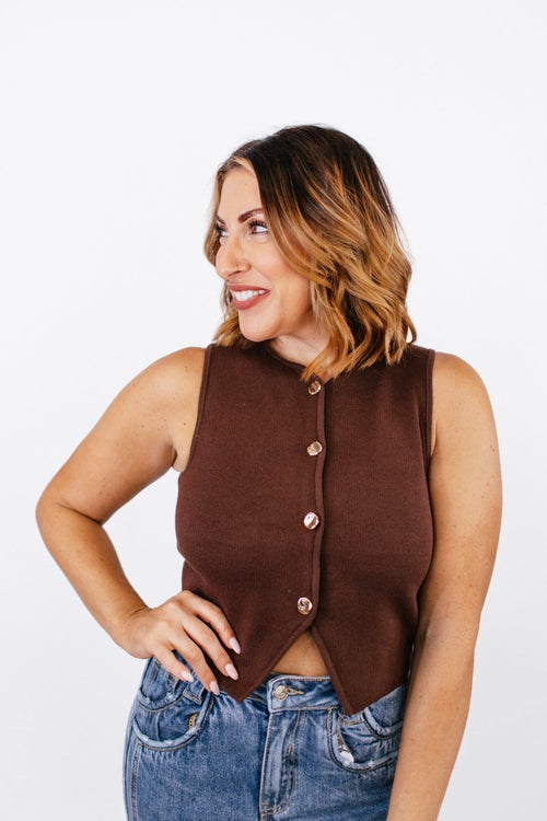Split Decision Vest in Brown - FINAL SALE - Macoma Boutique110 Tanks
