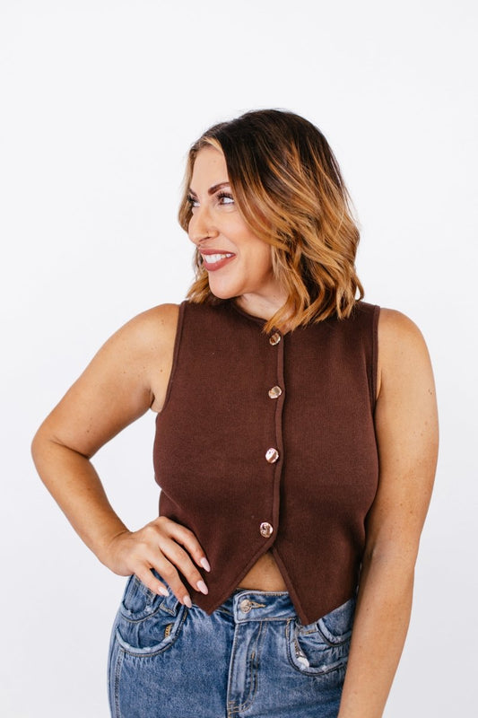 Split Decision Vest in Brown - FINAL SALE - Macoma Boutique110 Tanks