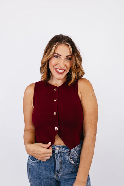 Split Decision Vest in Red Wood - FINAL SALE - Macoma Boutique110 Tanks