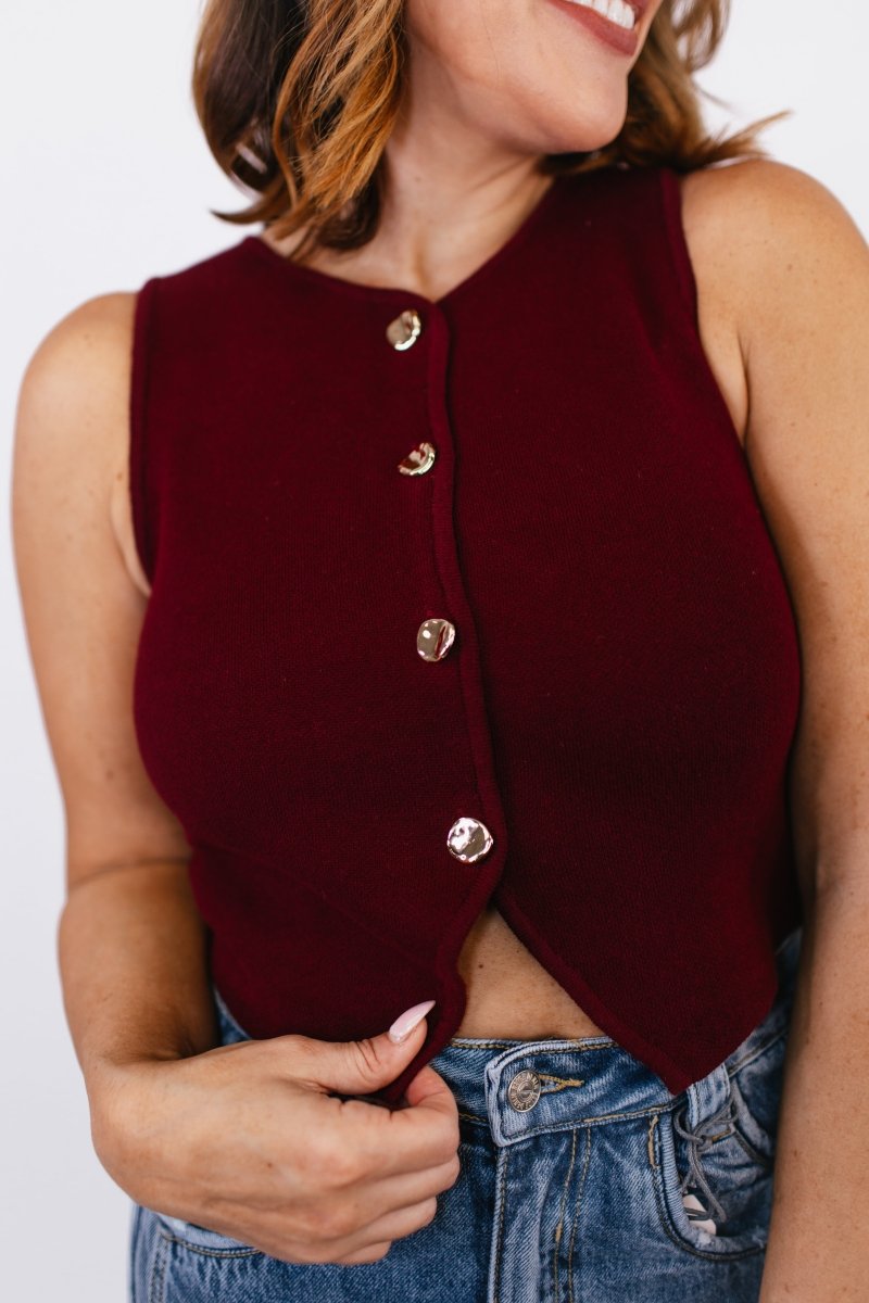 Split Decision Vest in Red Wood - FINAL SALE - Macoma Boutique110 Tanks