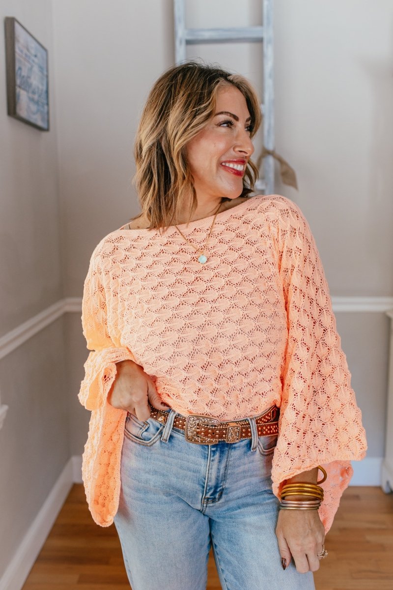 Spring Free Spirit Bell Sleeve Top In Peach - Macoma Boutique120 Long Sleeve