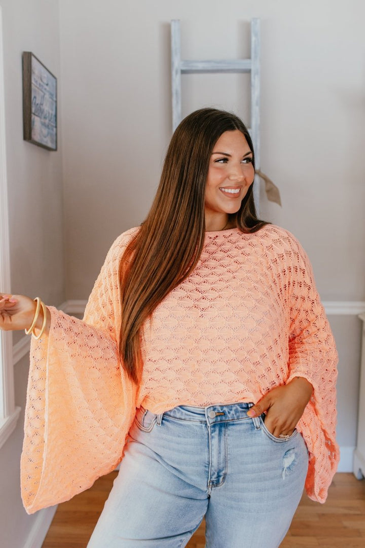 Spring Free Spirit Bell Sleeve Top In Peach - Macoma Boutique120 Long Sleeve