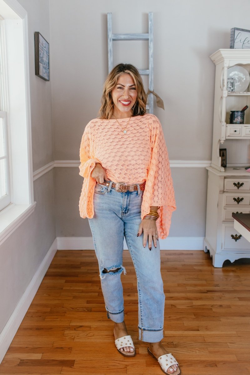 Spring Free Spirit Bell Sleeve Top In Peach - Macoma Boutique120 Long Sleeve
