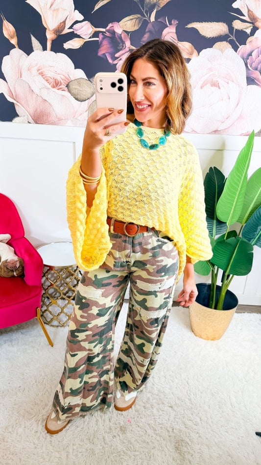 Spring Free Spirit Bell Sleeve Top In Yellow - Macoma Boutique120 Long Sleeve