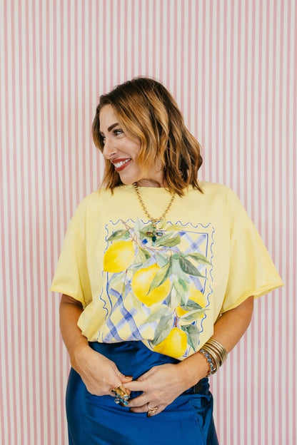 Squeeze The Day Tee In Yellow - Reg & Curvy - Macoma Boutique140 Graphic Tees