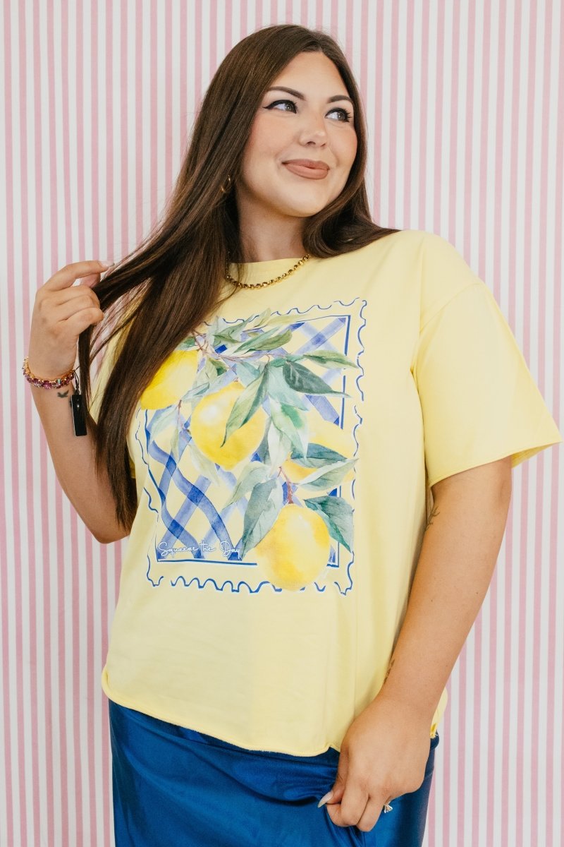 Squeeze The Day Tee In Yellow - Reg & Curvy - Macoma Boutique140 Graphic Tees