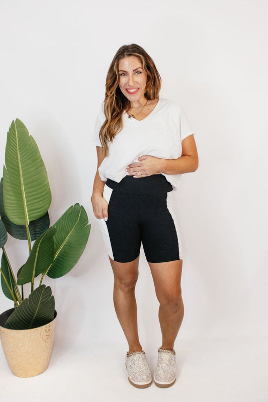 Staple Piece Biker Shorts In Black And White - Reg & Curvy - Macoma Boutique280 Activewear