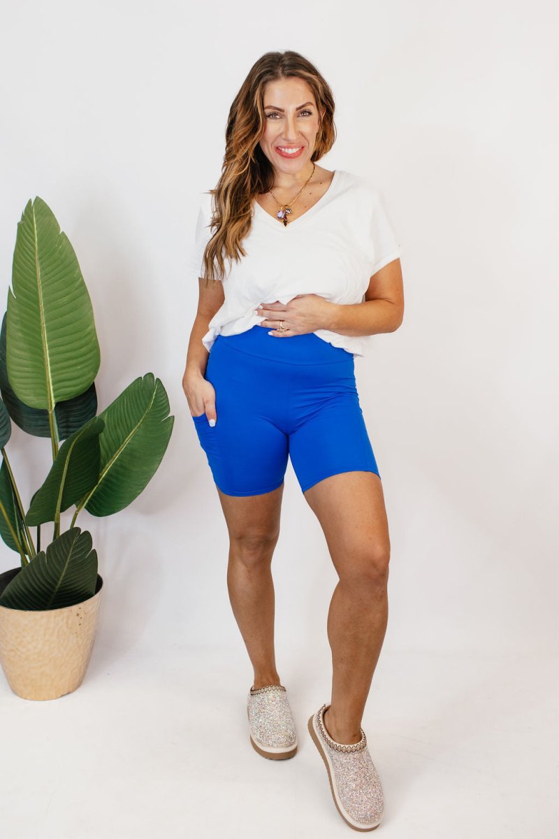 Staple Piece Biker Shorts In Electric Atlantic - Reg & Curvy - Macoma Boutique280 Activewear