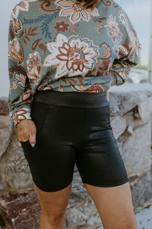 Staple Piece Biker Shorts In Shiny Black - Reg & Curvy - Macoma Boutique280 Activewear