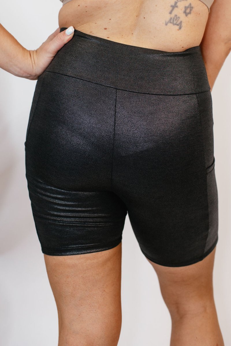 Staple Piece Biker Shorts In Shiny Black - Reg & Curvy - Macoma Boutique280 Activewear