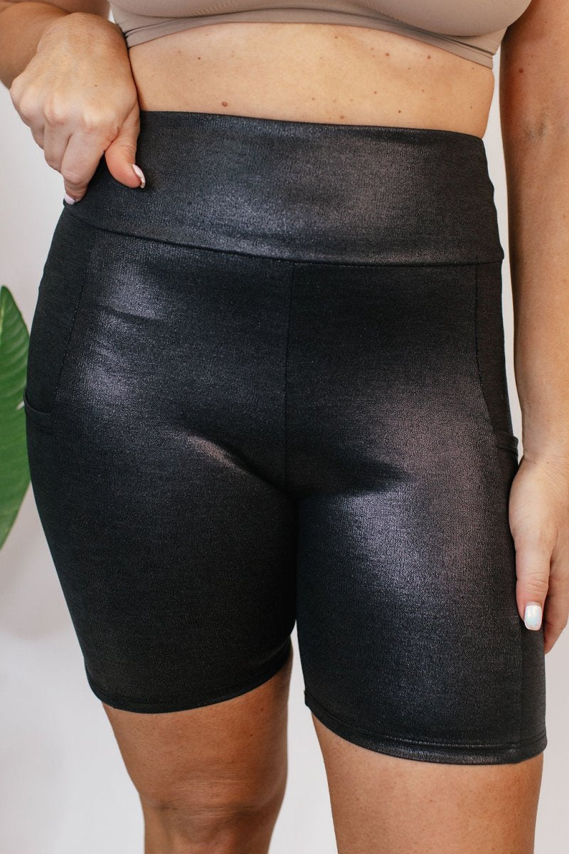 Staple Piece Biker Shorts In Shiny Black - Reg & Curvy