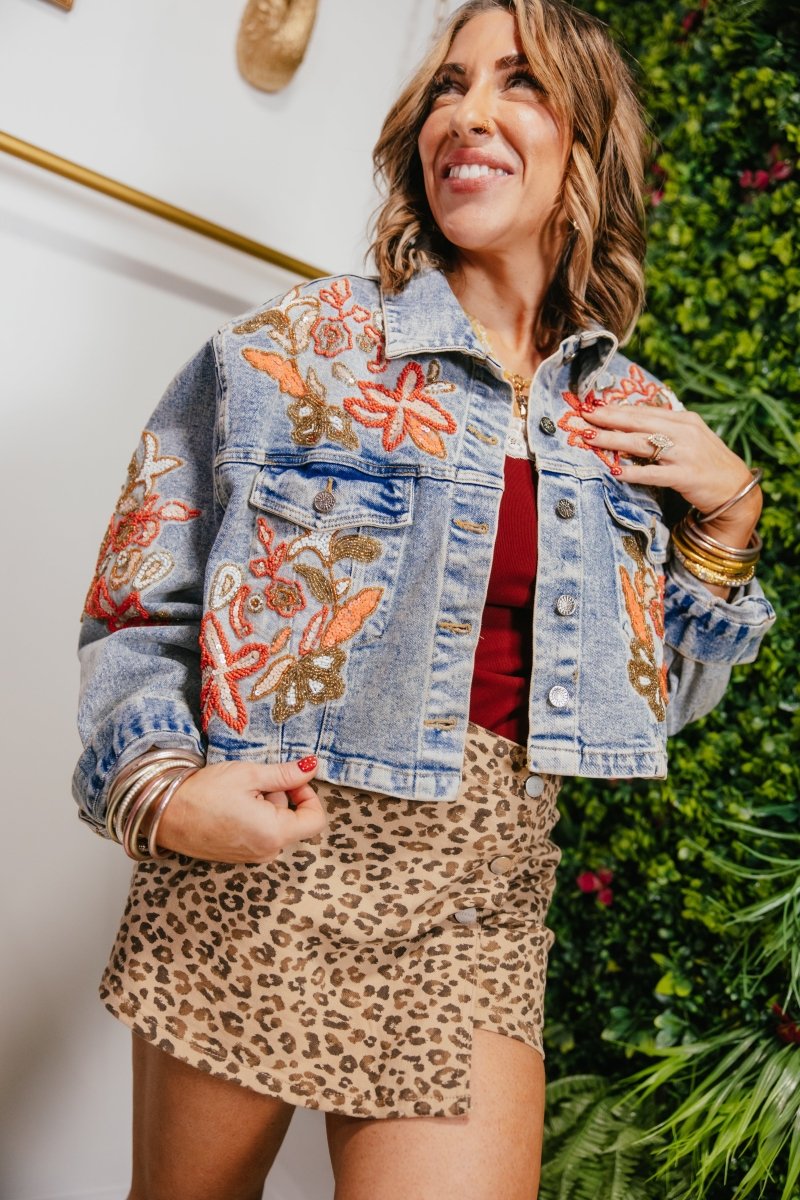 Stitched In Bloom Denim Jacket - Macoma Boutique170 Denim