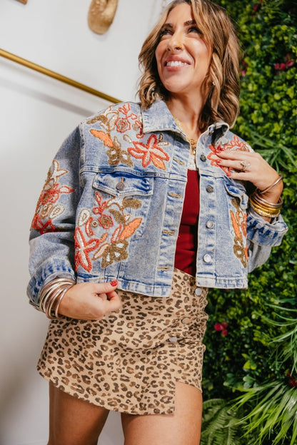 Stitched In Bloom Denim Jacket - Macoma Boutique170 Denim