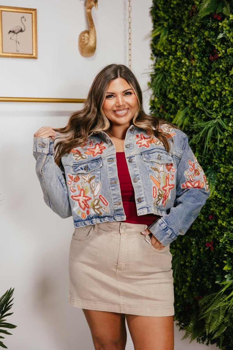 Stitched In Bloom Denim Jacket - Macoma Boutique170 Denim