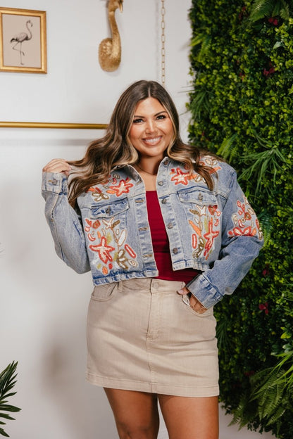 Stitched In Bloom Denim Jacket - Macoma Boutique170 Denim