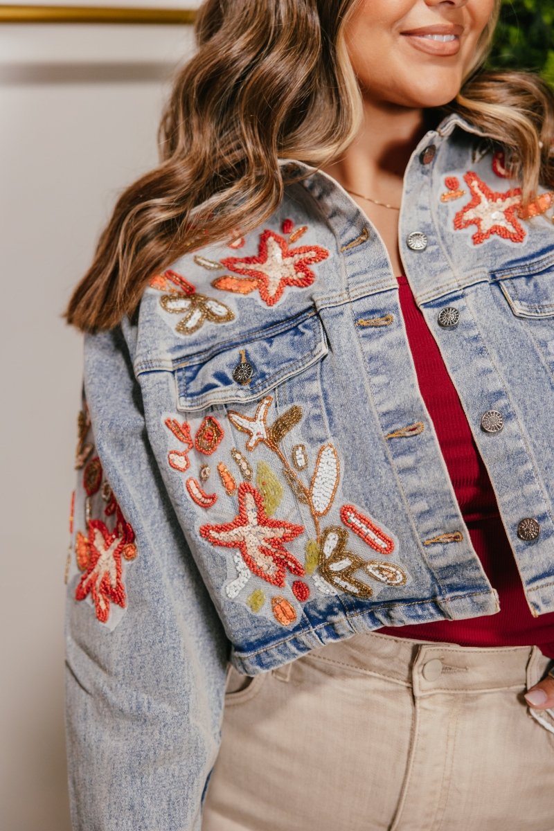 Stitched In Bloom Denim Jacket - Macoma Boutique170 Denim