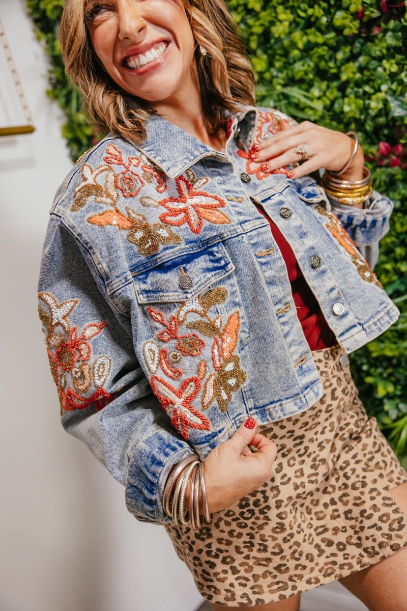 Stitched In Bloom Denim Jacket - Macoma Boutique170 Denim