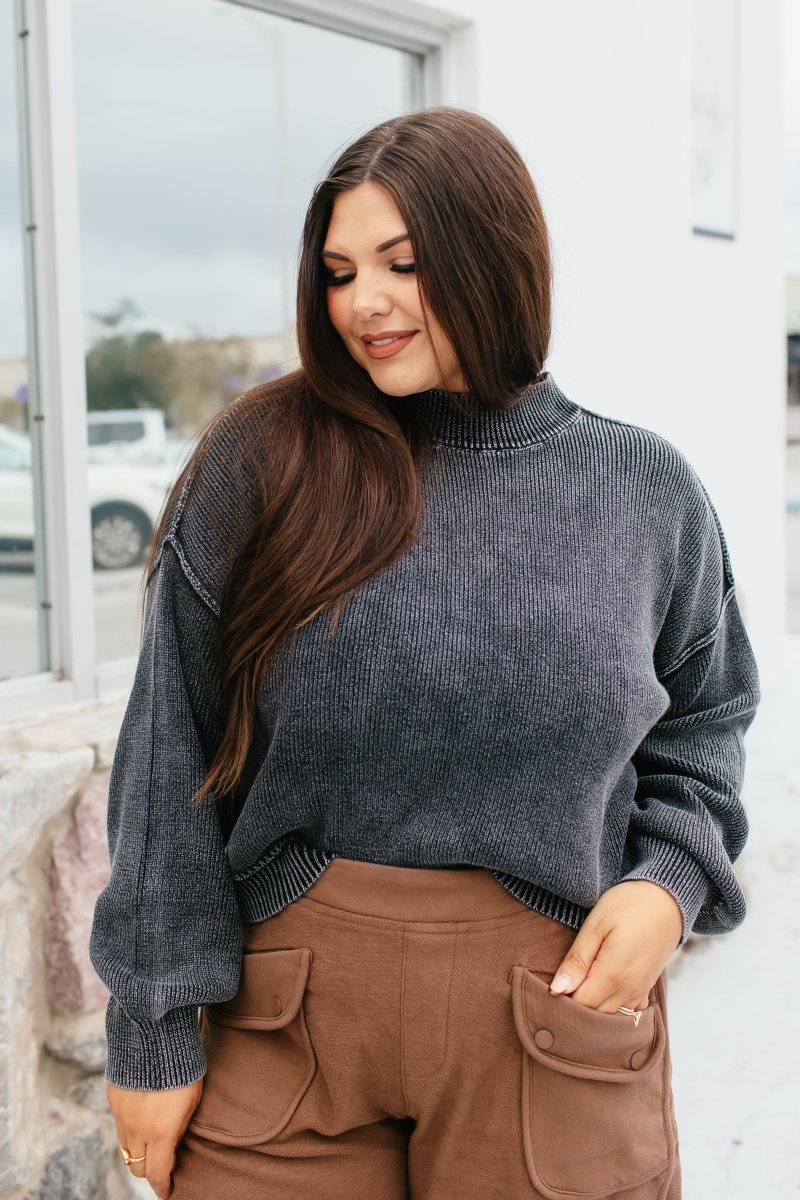 Stonewashed Comfort Sweat In Charcoal - Macoma Boutique130 Sweaters