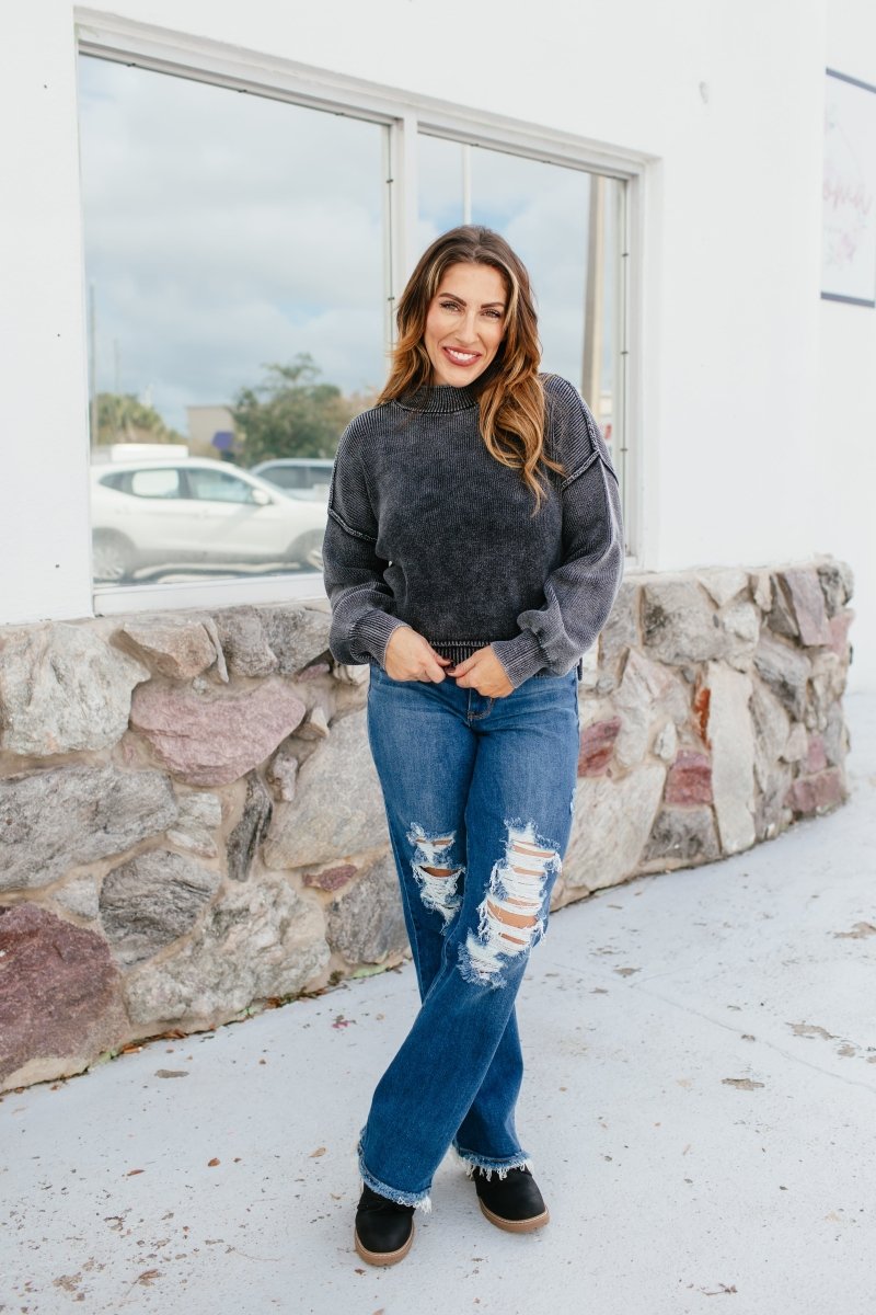 Stonewashed Comfort Sweat In Charcoal - Macoma Boutique130 Sweaters