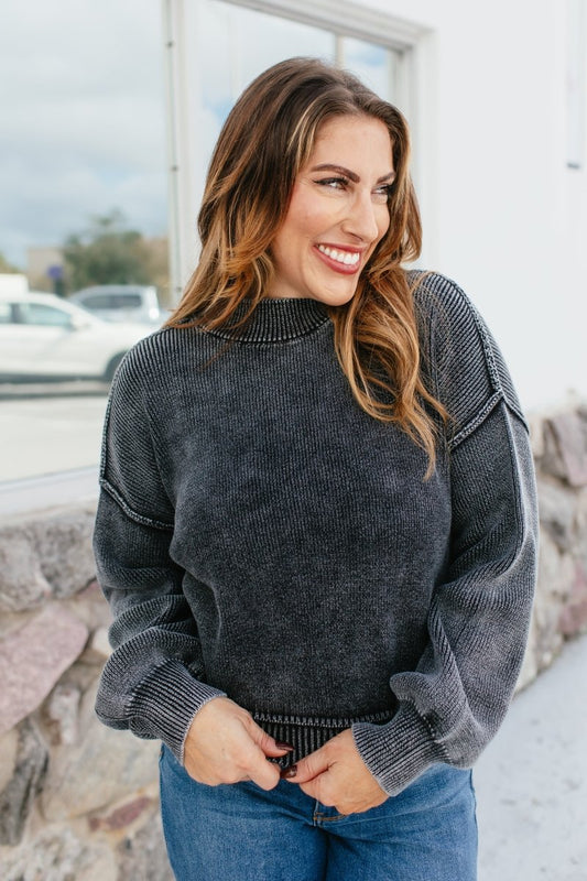 Stonewashed Comfort Sweat In Charcoal - Macoma Boutique130 Sweaters